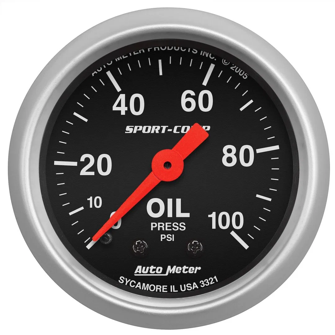 3321 – AUTO METER Gauge Oil Pressure, 2-1/16 Inch Full Sweep Mechanical Analog 0-100 PSI Black Face/ Brushed Bezel/ O...